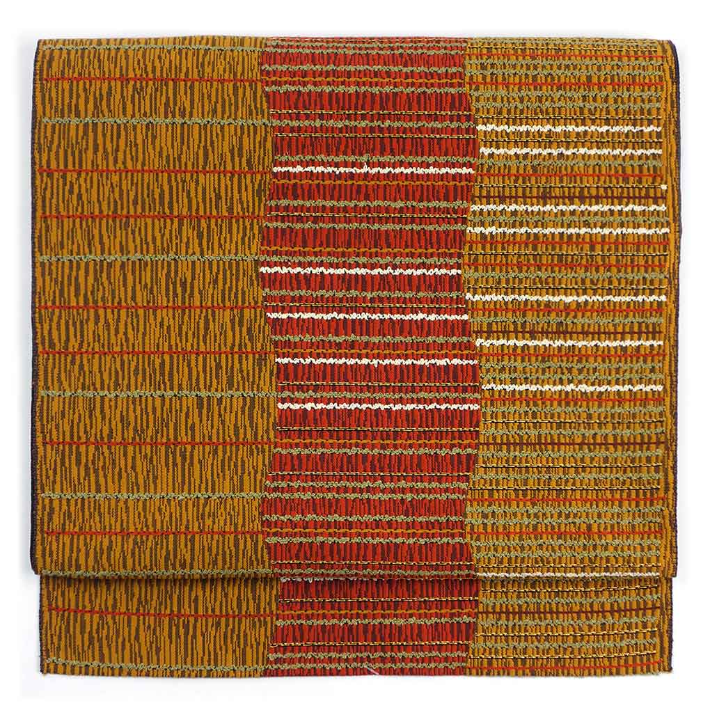 名古屋帯 リサイクル帯 幅31cm 長さ375cm レディース 抽象柄 秋冬春用 正絹（シルク）ブラウン 美品 リメイク リユース【ランクA】