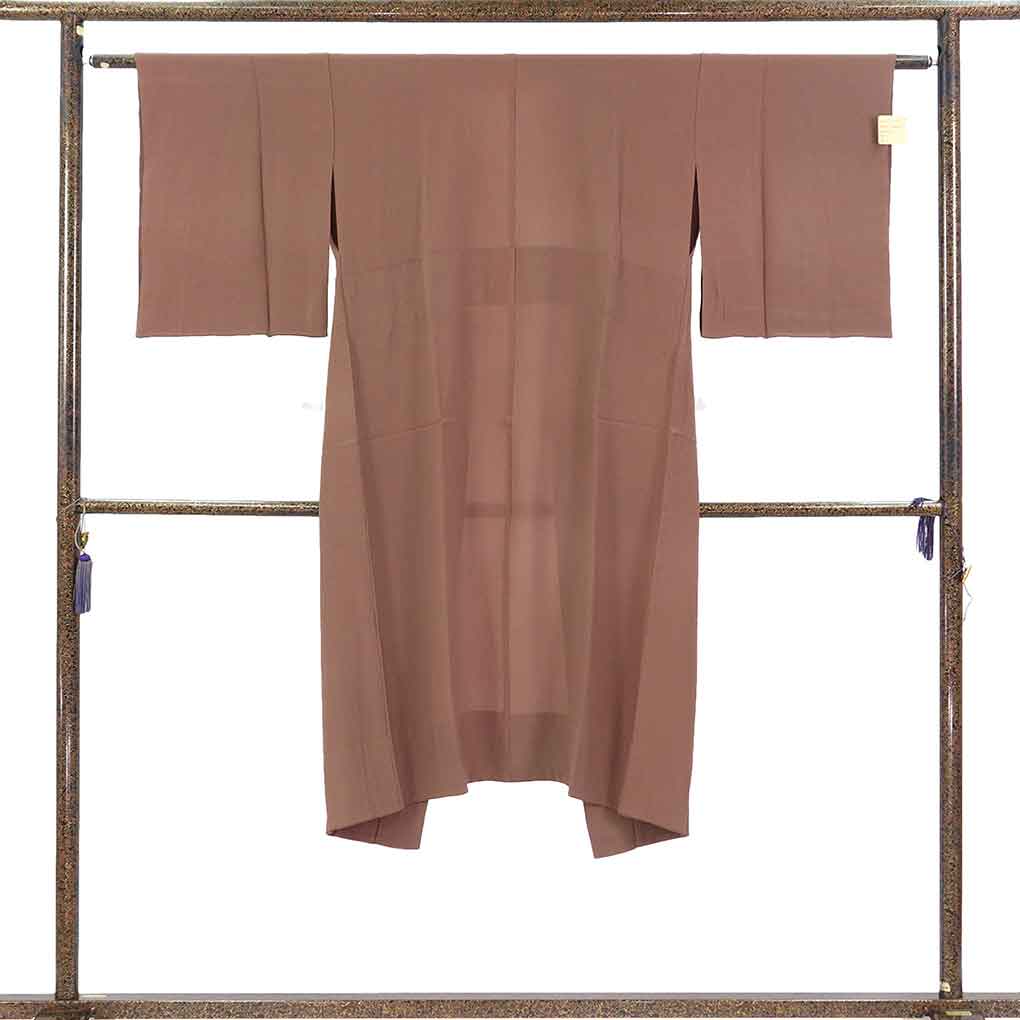 長襦袢 リサイクル着物 襦袢丈127cm 裄61cm 袖丈48cm 袖幅30.5cm レディース 胴抜袖無双 無地 裄Sサイズ 秋冬春用 正絹（シルク）ブラウン 美品 リメイク リユース【ランクA】