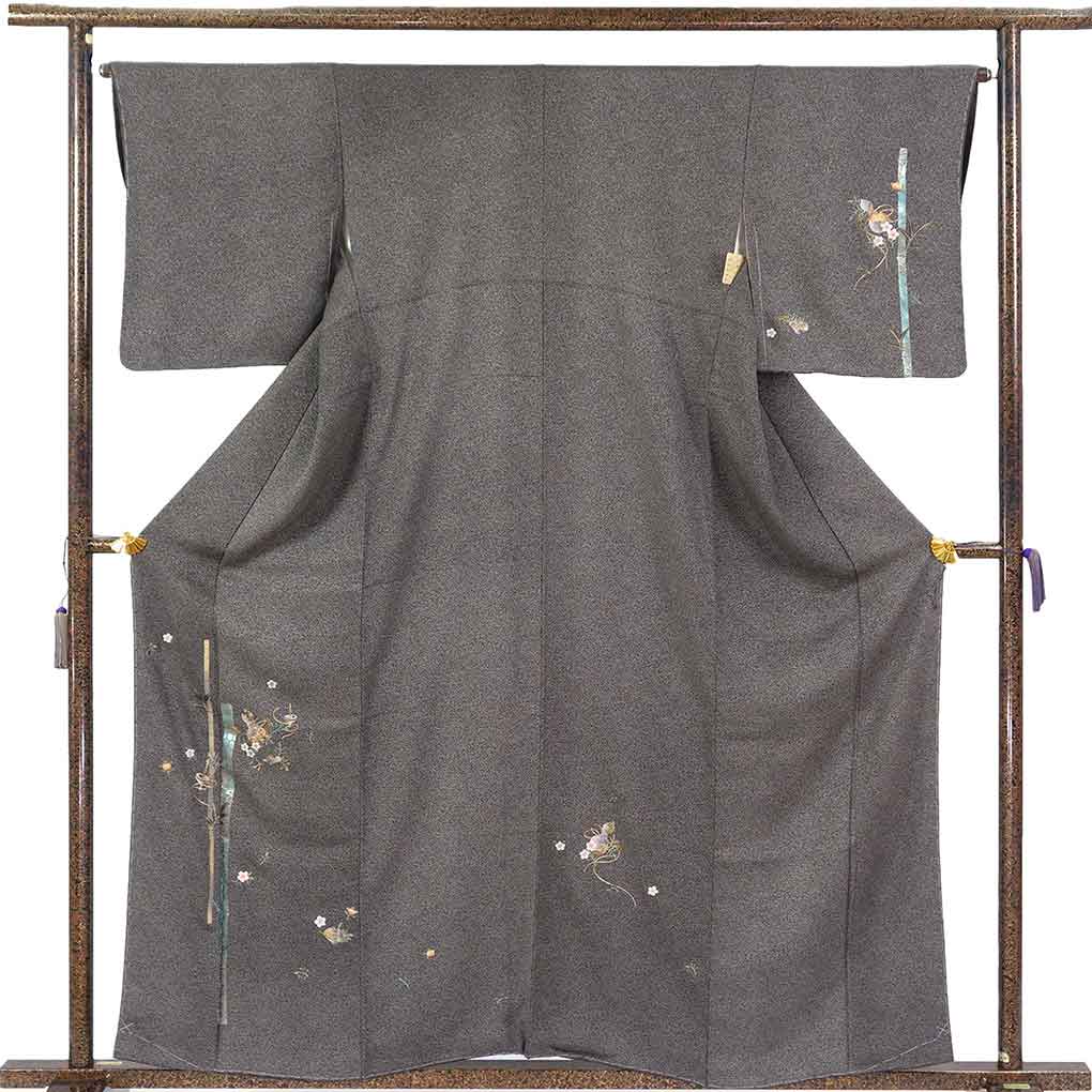 付下 リサイクル着物 身丈160cm 裄65cm 前幅23cm 後幅28cm 袖丈49cm 袖幅33cm レディース 袷 ひょうたん 裄Mサイズ 秋冬春用 正絹（シルク）ブラック 未使用品 江戸小紋 リメイク リユース【ランクS】