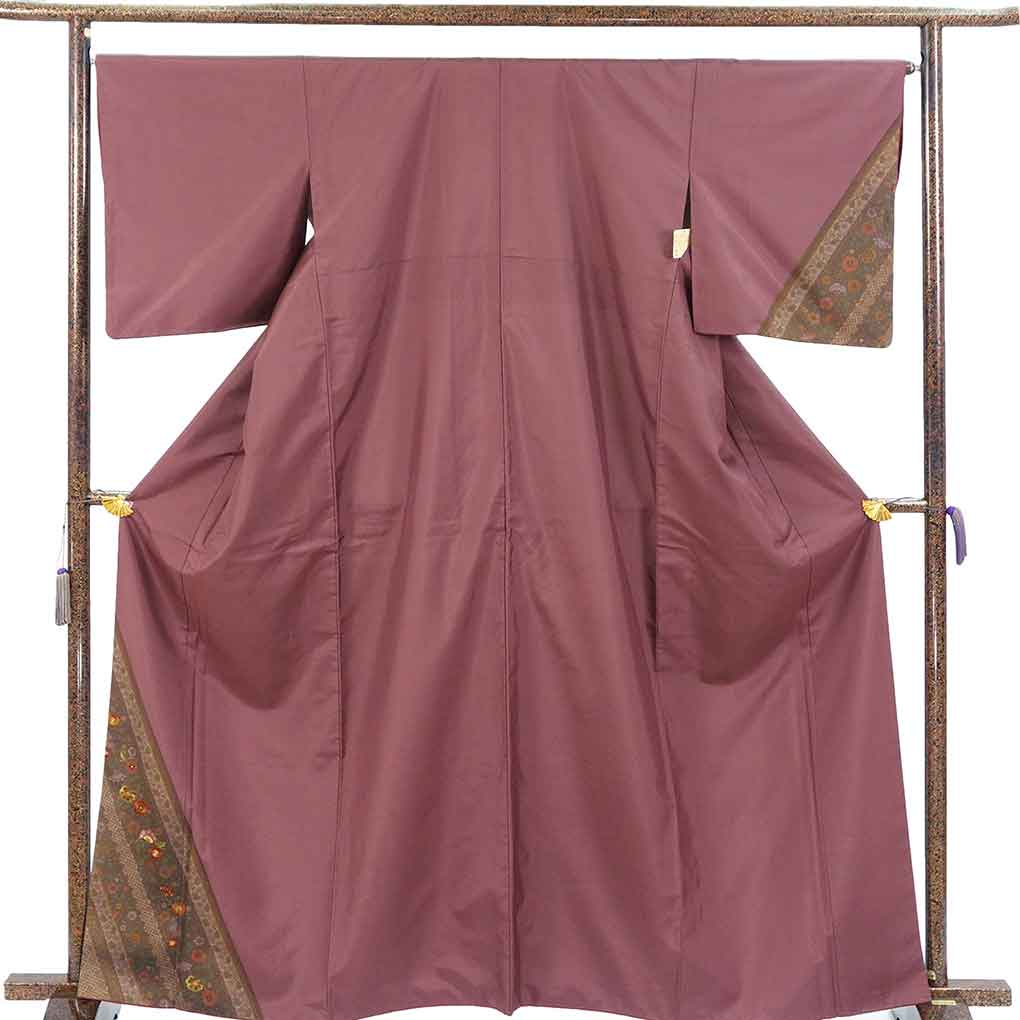 付下 リサイクル着物 身丈164cm 裄66cm 前幅26cm 後幅32.5cm 袖丈49cm 袖幅34cm レディース 袷 花柄 裄長 裄M-Lサイズ 秋冬春用 正絹（シルク）パープル トールサイズ 美品 リメイク リユース【ランクA】