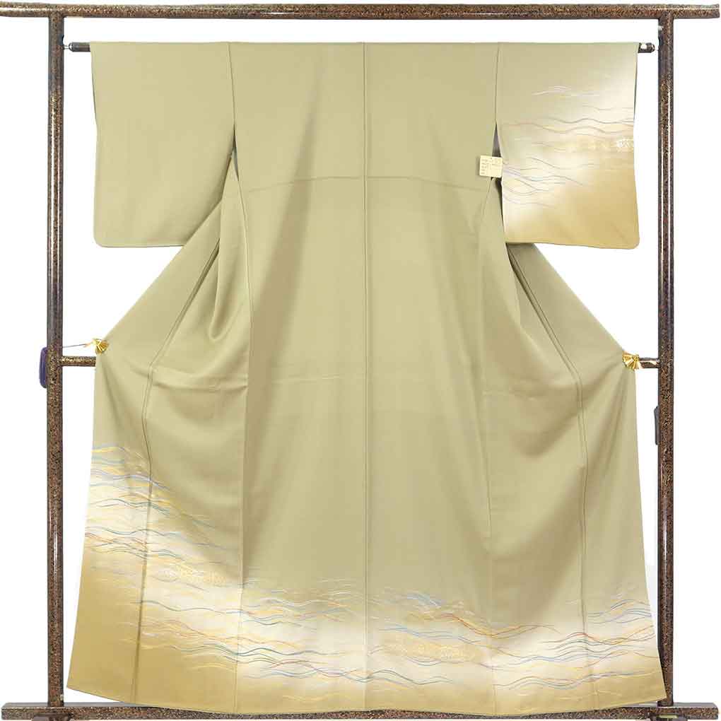 訪問着 リサイクル着物 身丈160cm 裄63cm 前幅24cm 後幅30.5cm 袖丈49cm 袖幅31cm レディース 袷 抽象柄 裄Mサイズ 秋冬春用 正絹（シルク）ブラウン 美品 リメイク リユース【ランクA】