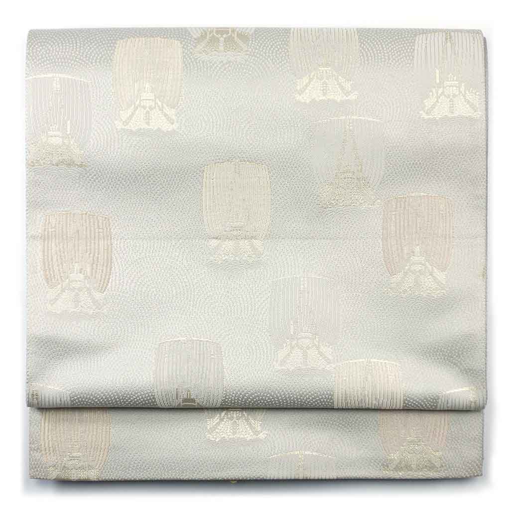 袋帯 リサイクル帯 幅31cm 長さ440cm レディース 抽象柄 秋冬春用 正絹（シルク）グレー 美品 リメイク リユース【ランクA】