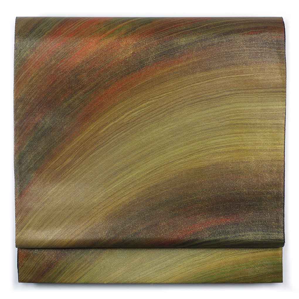 袋帯 リサイクル帯 幅31cm 長さ428cm レディース 引箔 秋冬春用 正絹（シルク）グリーン 美品 リメイク リユース【ランクA】