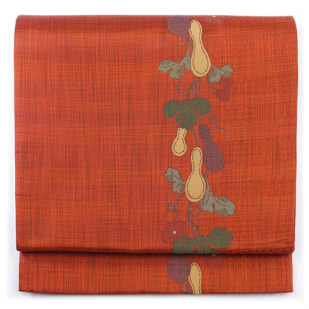 袋帯 リサイクル帯 幅31cm 長さ426cm レディース ひょうたん 秋冬春用 正絹（シルク）レッド 未使用品 リメイク リユース【ランクS】