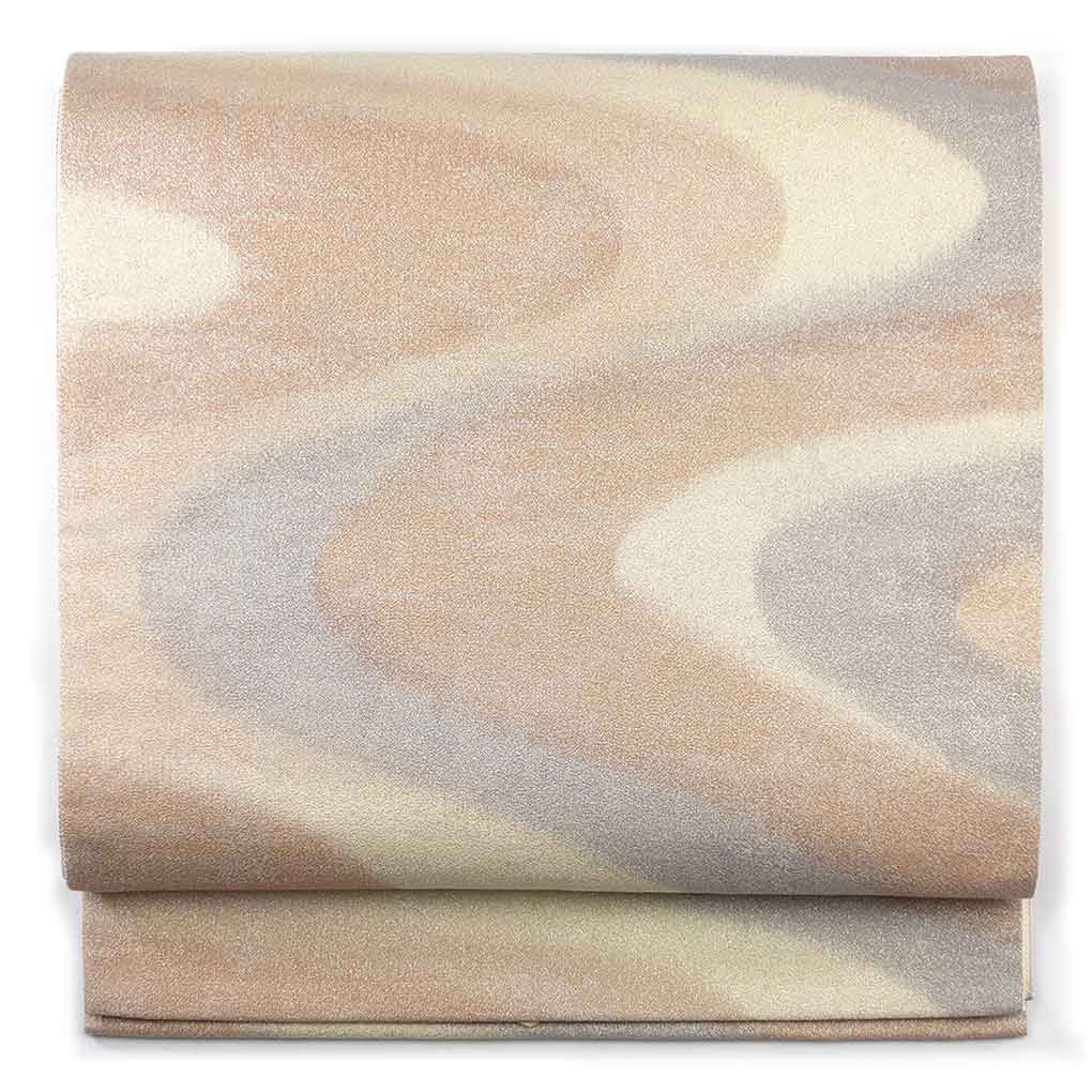 袋帯 リサイクル帯 幅30cm 長さ445cm レディース 流水 秋冬春用 正絹（シルク）ベージュ 美品 リメイク リユース【ランクA】