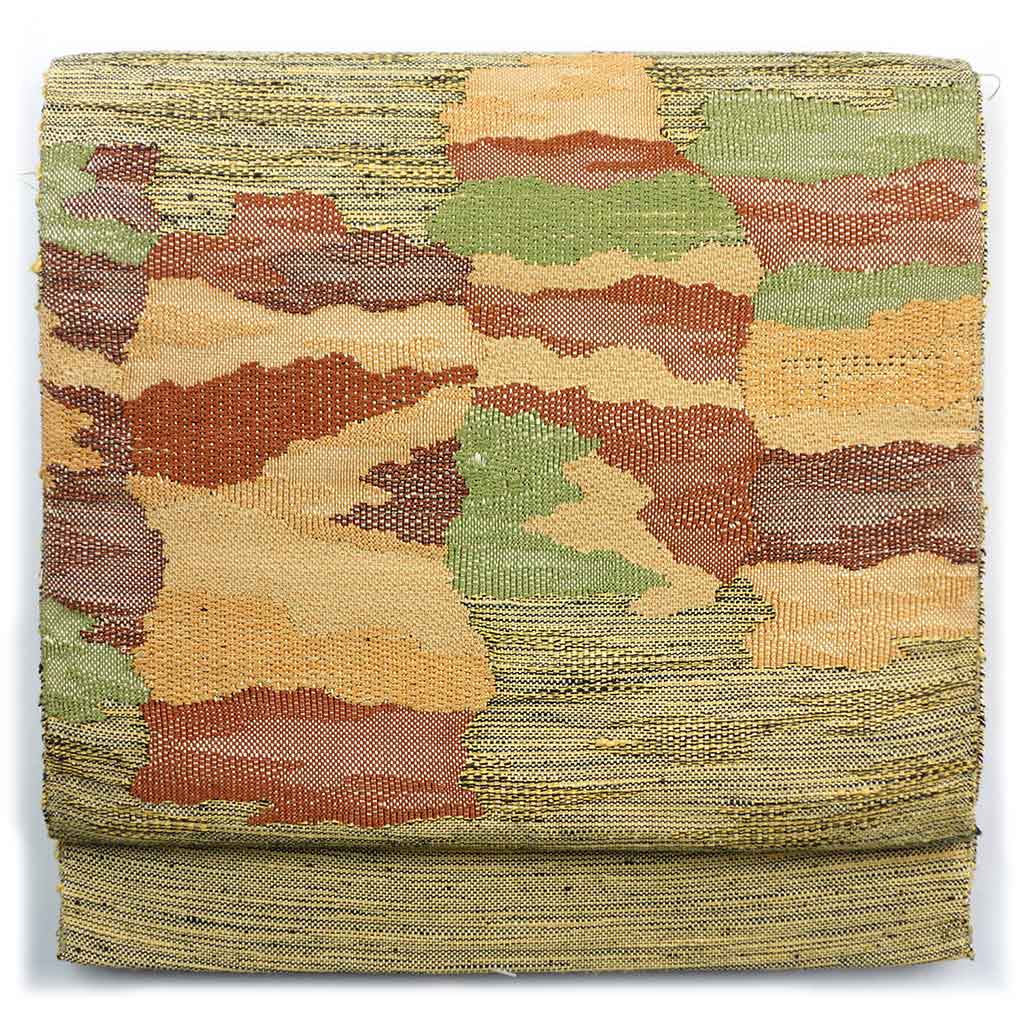 名古屋帯 リサイクル帯 幅31cm 長さ360cm レディース 抽象柄 秋冬春用 正絹（シルク）グリーン 美品 リメイク リユース【ランクA】