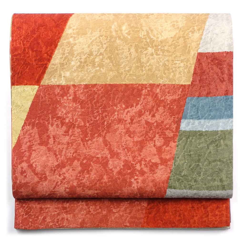 京袋帯 リサイクル帯 幅31cm 長さ370cm レディース 連続模様 秋冬春用 正絹（シルク）マルチカラー 美品 リバーシブル リメイク リユース【ランクA】