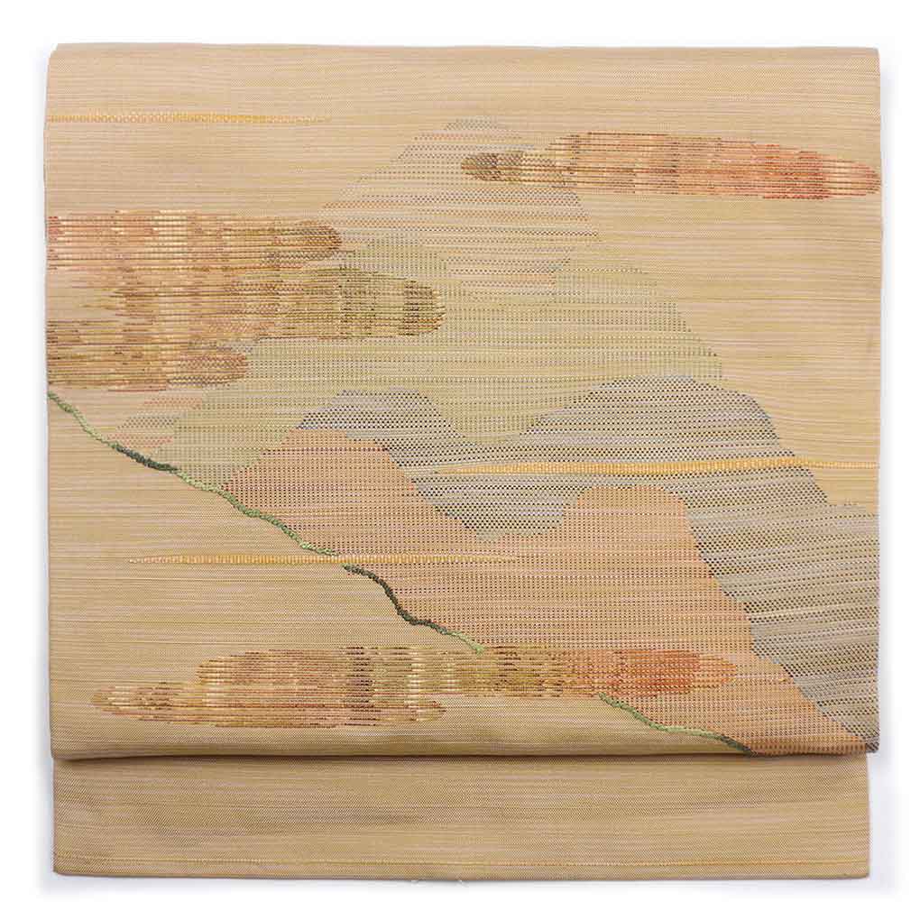 名古屋帯 リサイクル帯 幅30cm 長さ350cm レディース 抽象柄 秋冬春用 正絹（シルク）ブラウン 美品 リメイク リユース【ランクA】