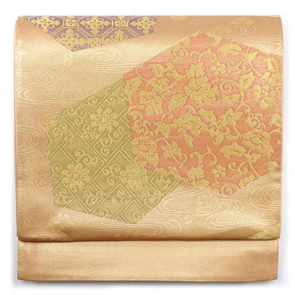 袋帯 リサイクル帯 幅31cm 長さ452cm レディース 連続模様 秋冬春用 正絹（シルク）ブラウン 未使用品 リメイク リユース【ランクS】