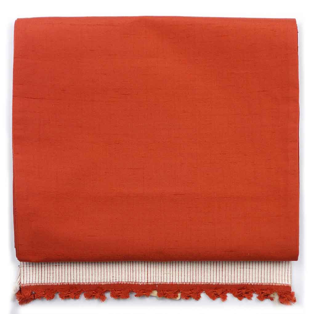 袋帯 リサイクル帯 幅31cm 長さ456cm レディース 無地 秋冬春用 正絹（シルク）レッド 美品 結城紬 リメイク リユース【ランクA】