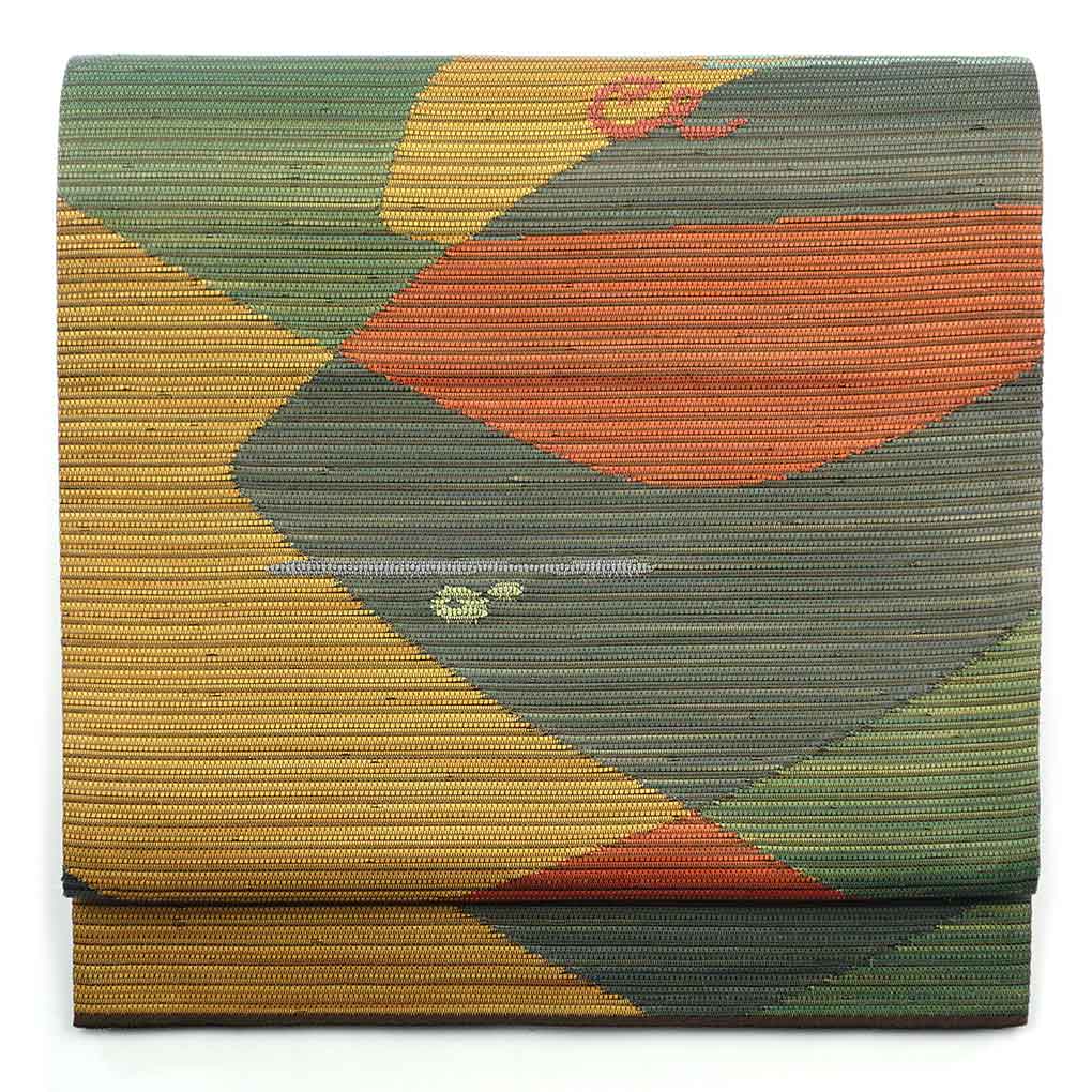 袋帯 リサイクル帯 幅31cm 長さ447cm レディース 抽象柄 秋冬春用 正絹（シルク）ブラウン 美品 リメイク リユース【ランクA】