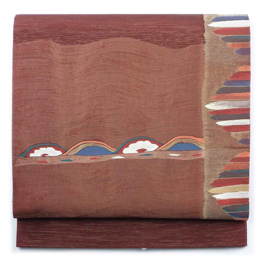 袋帯 リサイクル帯 幅30.5cm 長さ435cm レディース 抽象柄 秋冬春用 正絹（シルク）ブラウン 美品 リメイク リユース【ランクA】