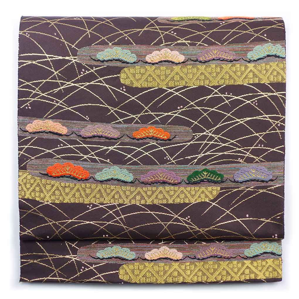 袋帯 リサイクル帯 幅30cm 長さ447cm レディース 松 秋冬春用 正絹（シルク）ブラウン 美品 リメイク リユース【ランクA】