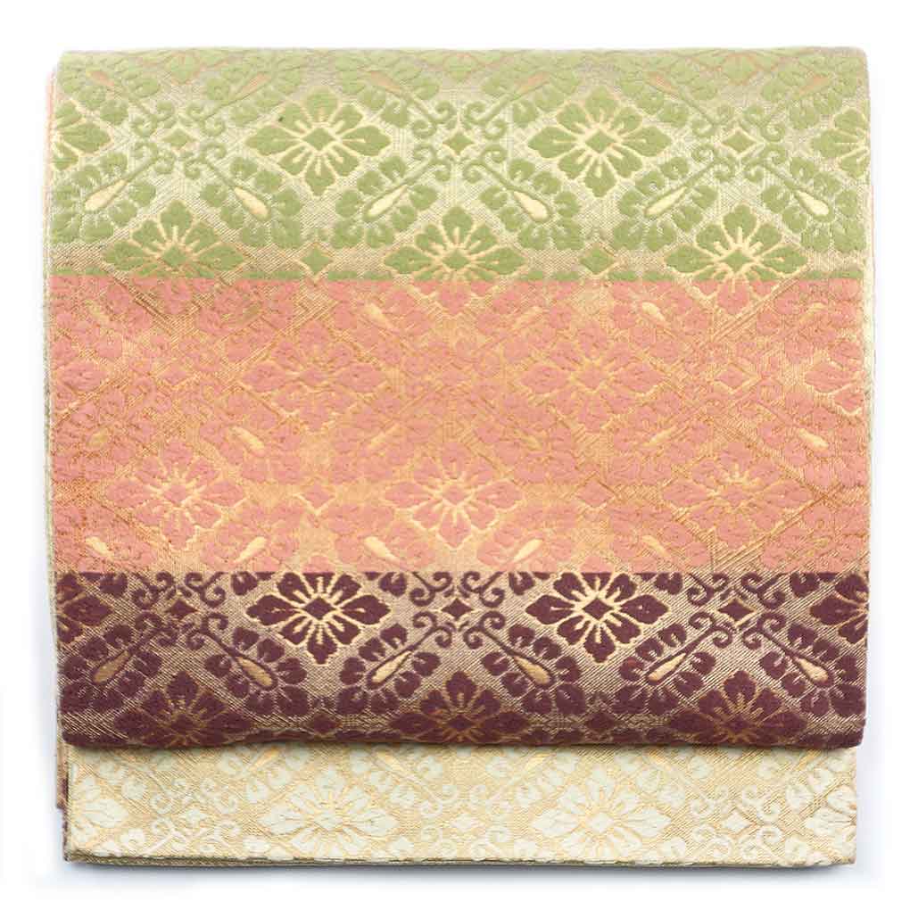 袋帯 リサイクル帯 幅30cm 長さ425cm レディース 花菱 秋冬春用 正絹（シルク）マルチカラー 美品 リメイク リユース【ランクA】