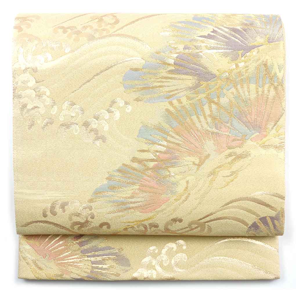 袋帯 リサイクル帯 幅30.5cm 長さ440cm レディース 松 秋冬春用 正絹（シルク）ゴールド 美品 リメイク リユース【ランクA】