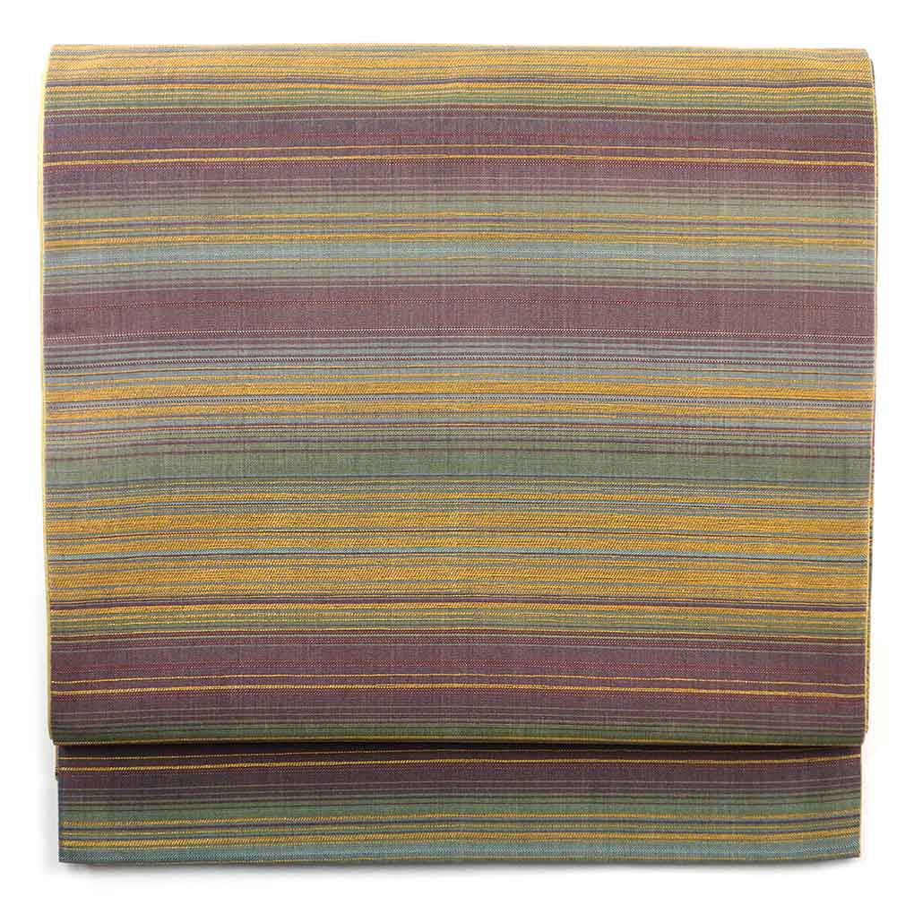 袋帯 リサイクル帯 幅31cm 長さ433cm レディース 横段柄 秋冬春用 正絹（シルク）グリーン 美品 リメイク リユース【ランクA】