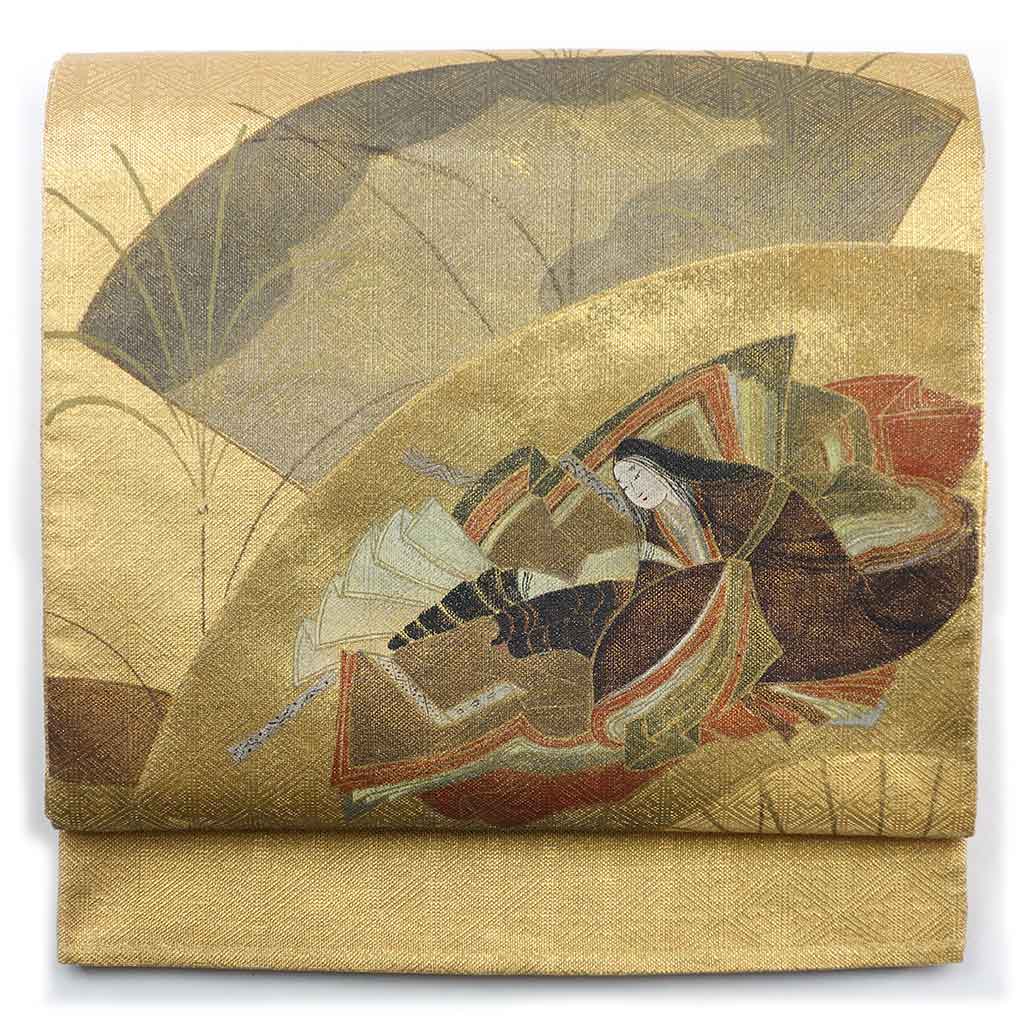 袋帯 リサイクル帯 幅30cm 長さ445cm レディース 姫 秋冬春用 正絹（シルク）ゴールド 美品 リメイク リユース【ランクA】