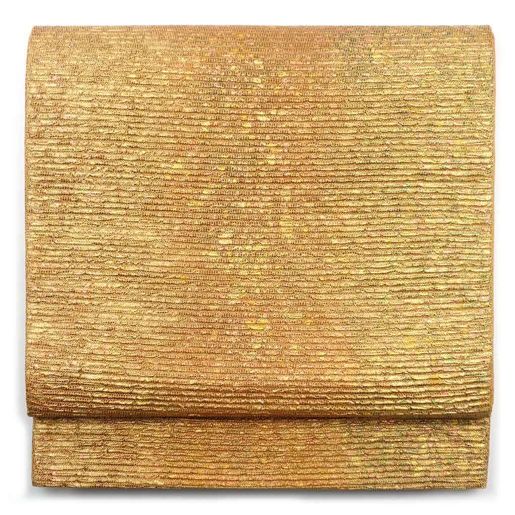 袋帯 リサイクル帯 幅30.5cm 長さ430cm レディース 無地 秋冬春用 正絹（シルク）ゴールド 美品 作家物 リメイク リユース【ランクA】