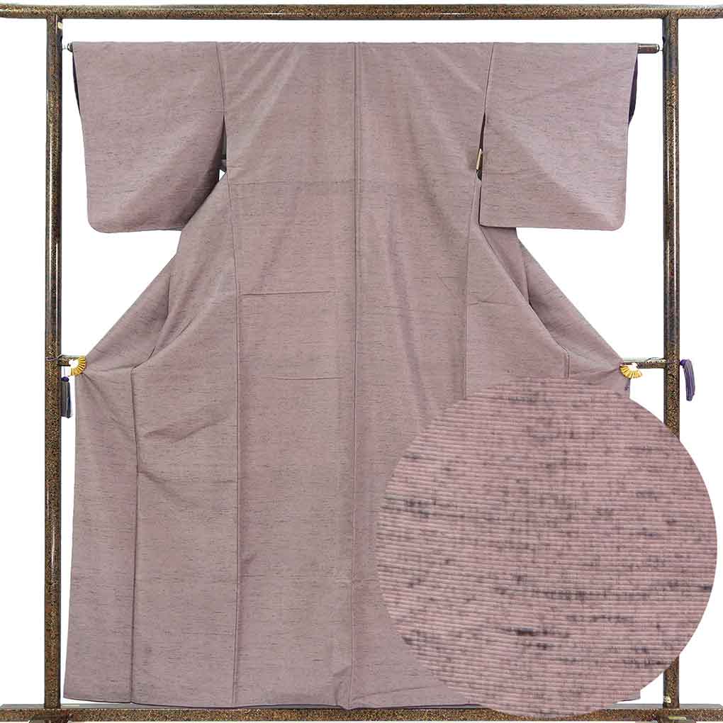 紬 リサイクル着物 身丈160cm 裄64cm 前幅23.5cm 後幅29cm 袖丈49cm 袖幅32cm レディース 袷 無地 裄Mサイズ 秋冬春用 正絹（シルク）パープル 美品 リメイク リユース【ランクA】