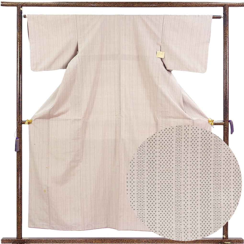 紬 リサイクル着物 身丈154cm 裄63cm 前幅23cm 後幅29cm 袖丈42cm 袖幅33cm レディース 袷 絣模様 裄Mサイズ 秋冬春用 正絹（シルク）グレー 難有り リメイク リユース【ランクC】