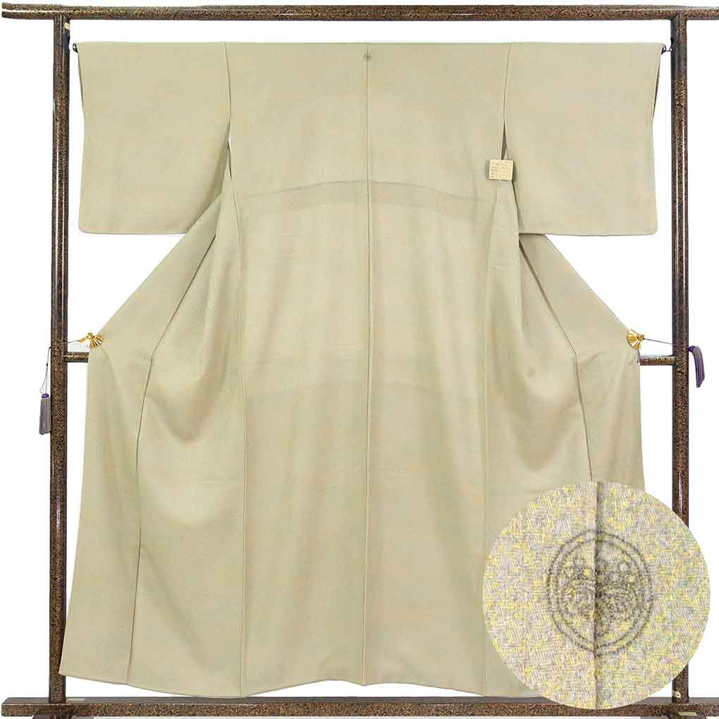 色無地 リサイクル着物 身丈155cm 裄66cm 前幅27cm 後幅31cm 袖丈46cm 袖幅33cm レディース 袷 ぼかし 裄長 裄M-Lサイズ 秋冬春用 正絹（シルク）グリーン 美品 リメイク リユース【ランクA】