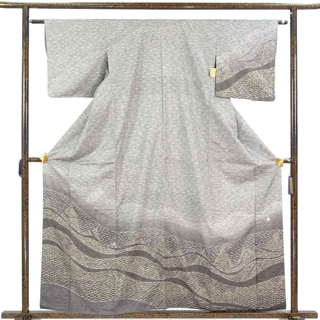 訪問着 リサイクル着物 身丈160cm 裄62cm 前幅25cm 後幅30.5cm 袖丈45cm 袖幅31cm レディース 袷 抽象柄 裄Sサイズ 秋冬春用 正絹（シルク）グレー 美品 リメイク リユース【ランクA】