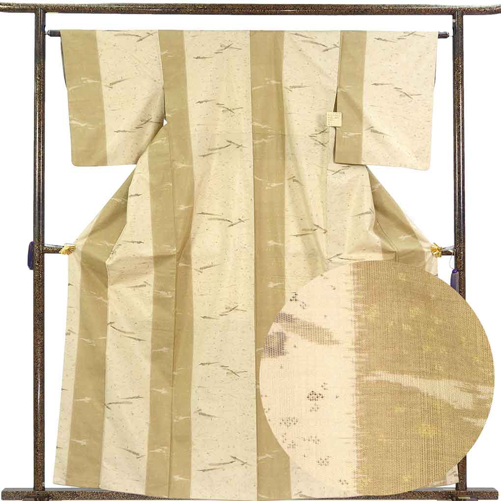 紬 リサイクル着物 身丈161cm 裄63.5cm 前幅25cm 後幅30cm 袖丈49cm 袖幅32.5cm レディース 袷 抽象柄 裄Mサイズ 秋冬春用 正絹（シルク）ブラウン 美品 リメイク リユース【ランクA】