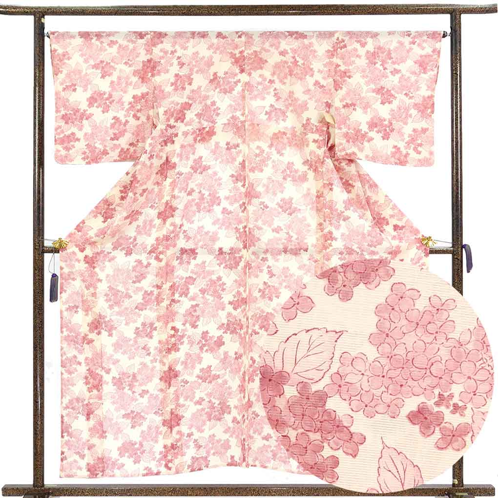 小紋 リサイクル着物 身丈156cm 裄67cm 前幅25cm 後幅31cm 袖丈49cm 袖幅34cm レディース 花柄 裄長 裄Lサイズ 夏用 ポリエステル ホワイト 未使用品 リメイク リユース【ランクS】