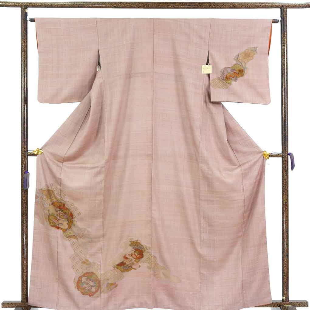 訪問着 リサイクル着物 身丈164cm 裄64cm 前幅24.5cm 後幅30cm 袖丈49cm 袖幅32cm レディース 袷 刺繍 裄Mサイズ 秋冬春用 正絹（シルク）ピンク トールサイズ 美品 リメイク リユース【ランクA】