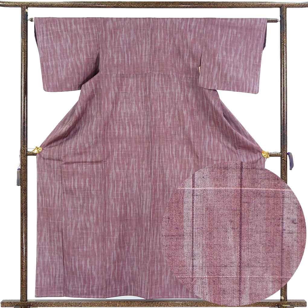 紬 リサイクル着物 身丈160cm 裄62.5cm 前幅22cm 後幅28cm 袖丈45cm 袖幅32.5cm レディース 袷 縦ぼかし 裄Sサイズ 秋冬春用 正絹（シルク）パープル 未使用品 リメイク リユース【ランクS】