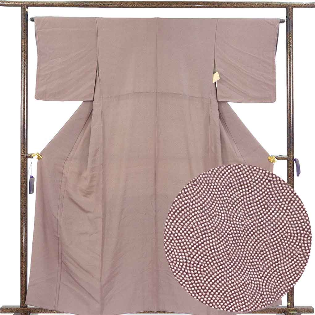 小紋 リサイクル着物 身丈161cm 裄65cm 前幅24cm 後幅30cm 袖丈46cm 袖幅32.5cm レディース 袷 江戸小紋 裄Mサイズ 秋冬春用 正絹（シルク）パープル 未使用品 リメイク リユース【ランクS】