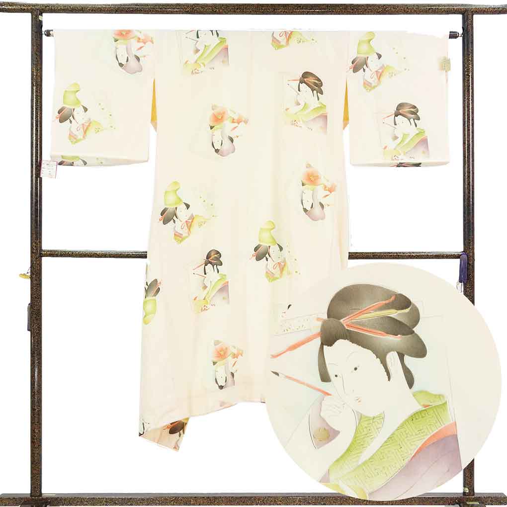 長襦袢 リサイクル着物 襦袢丈132cm 裄66cm 袖丈47cm 袖幅32cm レディース 袷 日本髪の女性 裄長 裄M-Lサイズ 秋冬春用 正絹（シルク）ピンク やや難 リメイク リユース【ランクB】