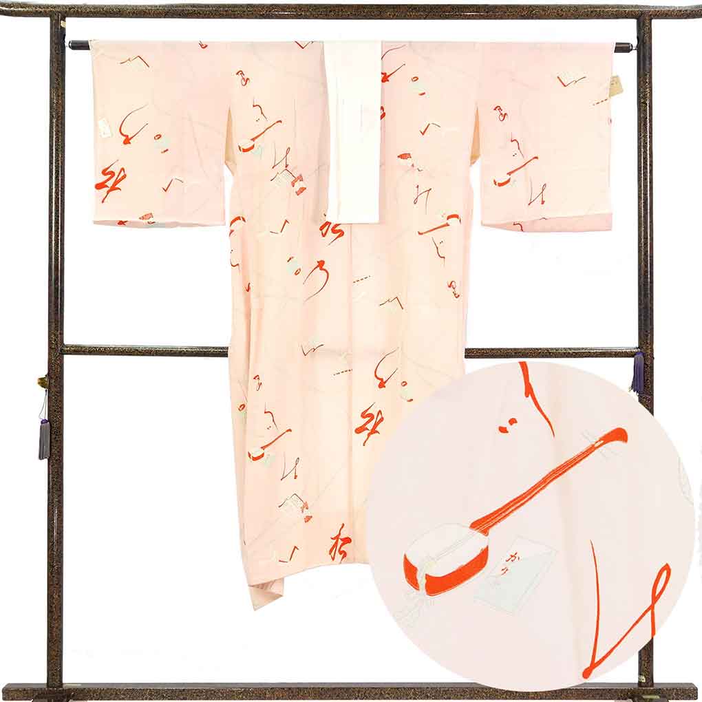 長襦袢 リサイクル着物 襦袢丈132cm 裄63cm 袖丈47cm 袖幅32cm レディース 袷 三味線 裄Mサイズ 秋冬春用 正絹（シルク）ピンク やや難 リメイク リユース【ランクB】