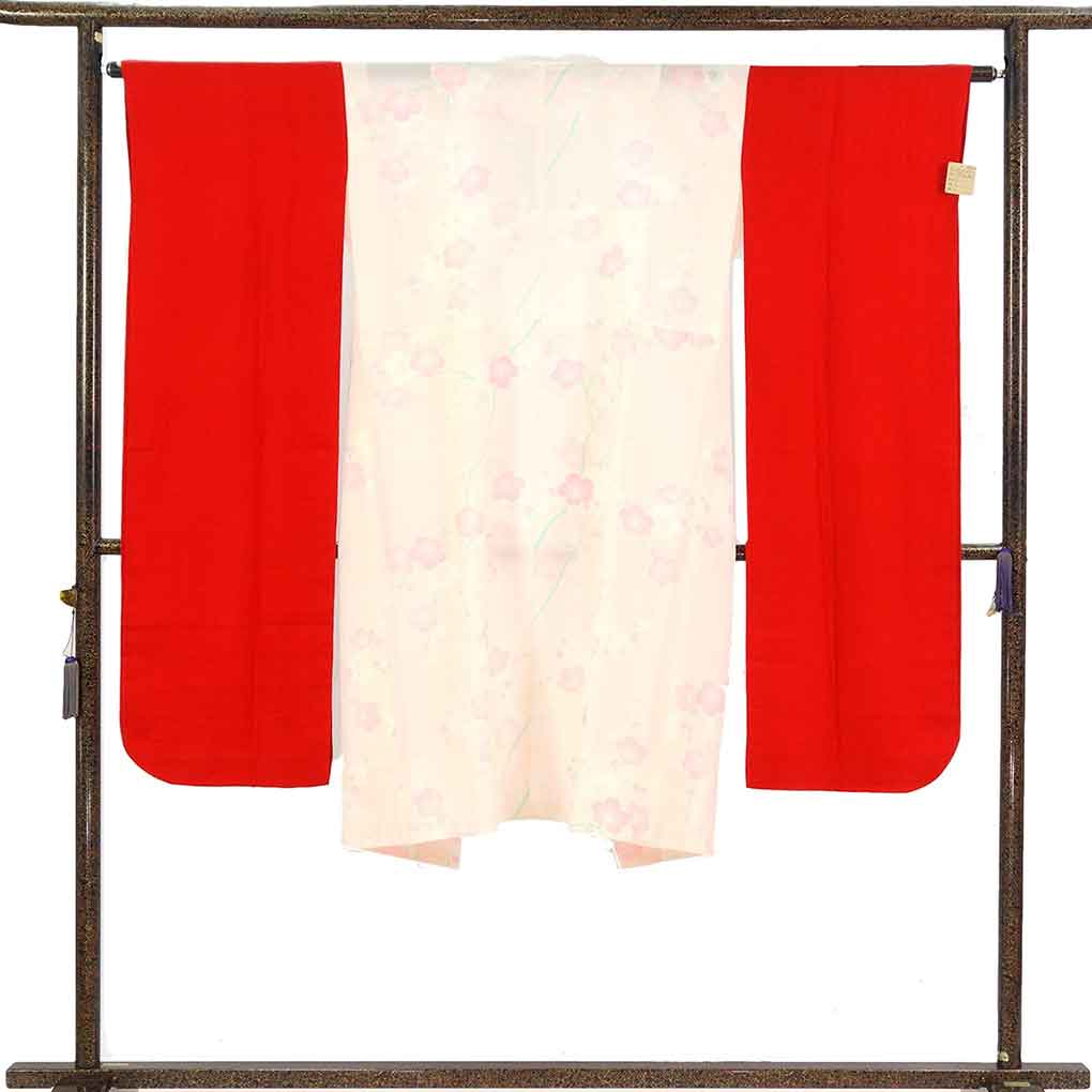 長襦袢 リサイクル着物 襦袢丈130cm 裄63cm 袖丈112cm 袖幅33cm レディース 単衣 梅柄 裄Mサイズ 初夏・初秋用 ポリエステル ピンク 美品 振袖用 リメイク リユース【ランクA】