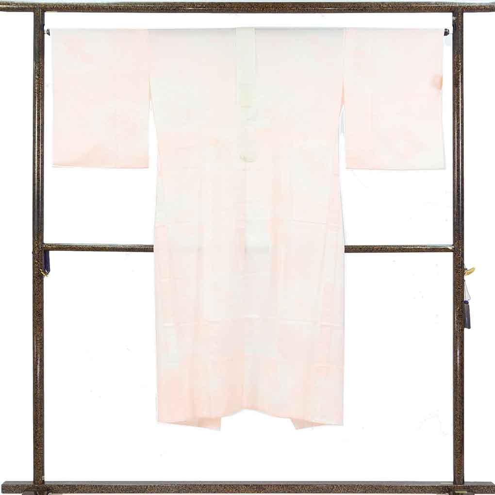 長襦袢 リサイクル着物 襦袢丈133cm 裄65.5cm 袖丈48.5cm 袖幅32cm レディース 胴抜袖無双 御所車 裄Mサイズ 秋冬春用 ポリエステル ピンク 美品 リメイク リユース【ランクA】