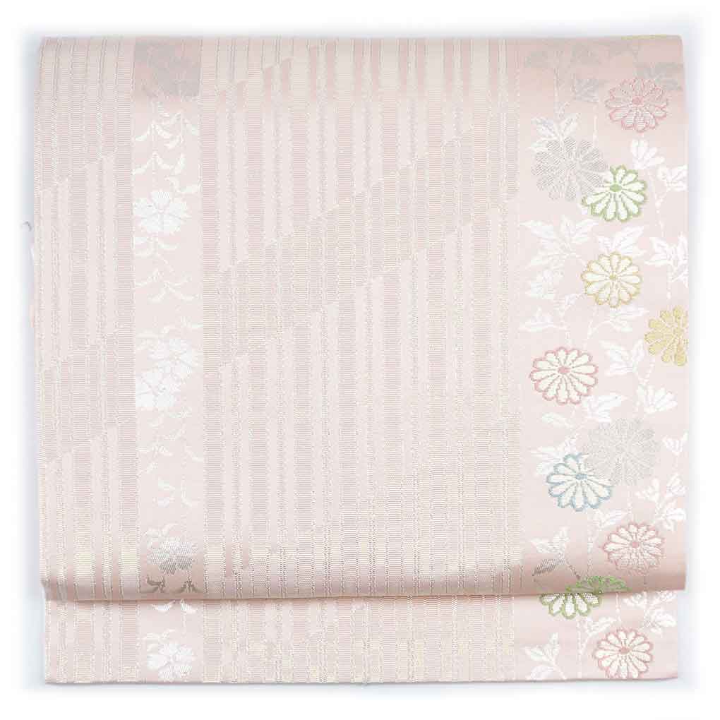 名古屋帯 リサイクル帯 幅30cm 長さ350cm レディース 菊 秋冬春用 正絹（シルク）ピンク 美品 リメイク リユース【ランクA】