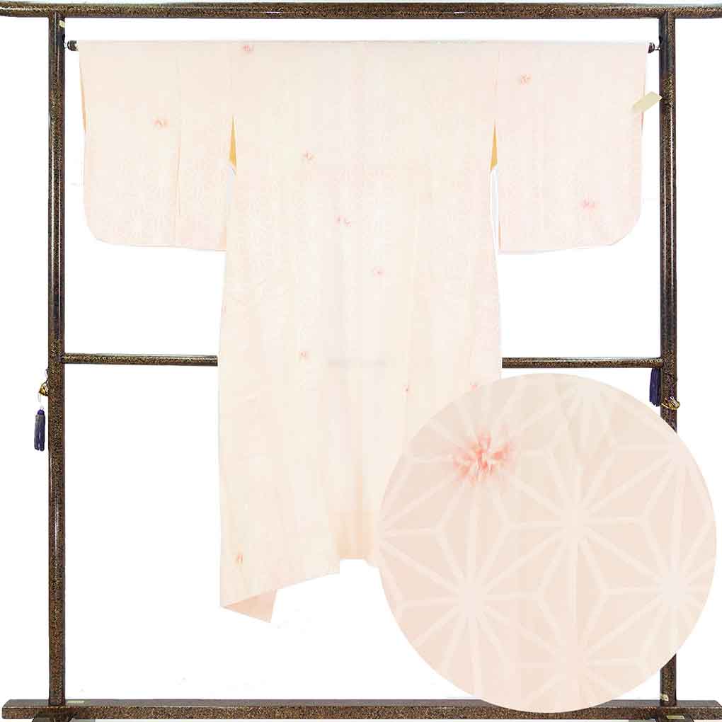長襦袢 リサイクル着物 襦袢丈127cm 裄65cm 袖丈50cm 袖幅33.5cm レディース 袷 麻の葉 裄Mサイズ 秋冬春用 正絹（シルク）ピンク 美品 リメイク リユース【ランクA】