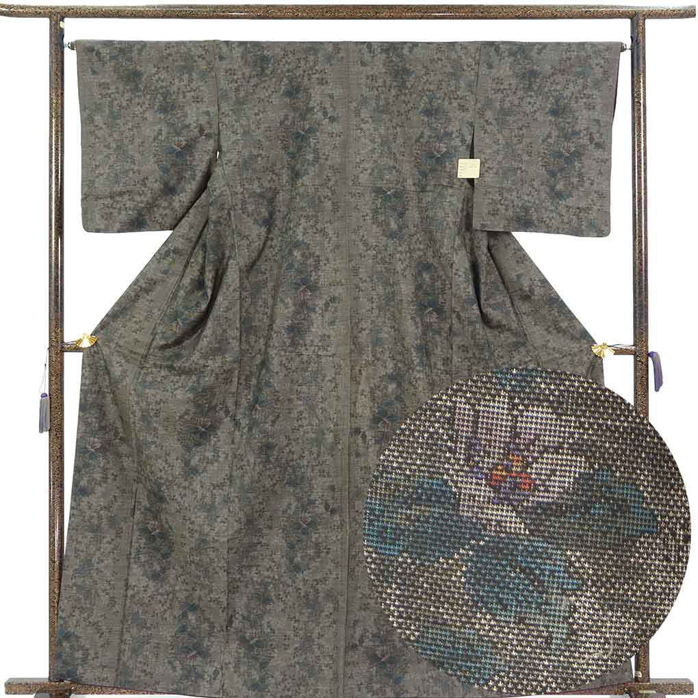紬 リサイクル着物 身丈162cm 裄65cm 前幅25cm 後幅30cm 袖丈49cm 袖幅33cm レディース 袷 花柄 裄Mサイズ 秋冬春用 正絹（シルク）ブラウン 美品 大島紬 リメイク リユース【ランクA】