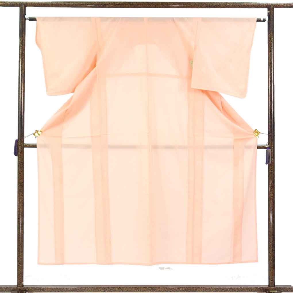 紋紗着物 リサイクル着物 身丈150cm 裄62.5cm 前幅23cm 後幅29cm 袖丈49cm 袖幅32cm レディース 桔梗 裄Sサイズ 夏用 正絹（シルク）ピンク 未使用品 リメイク リユース【ランクS】