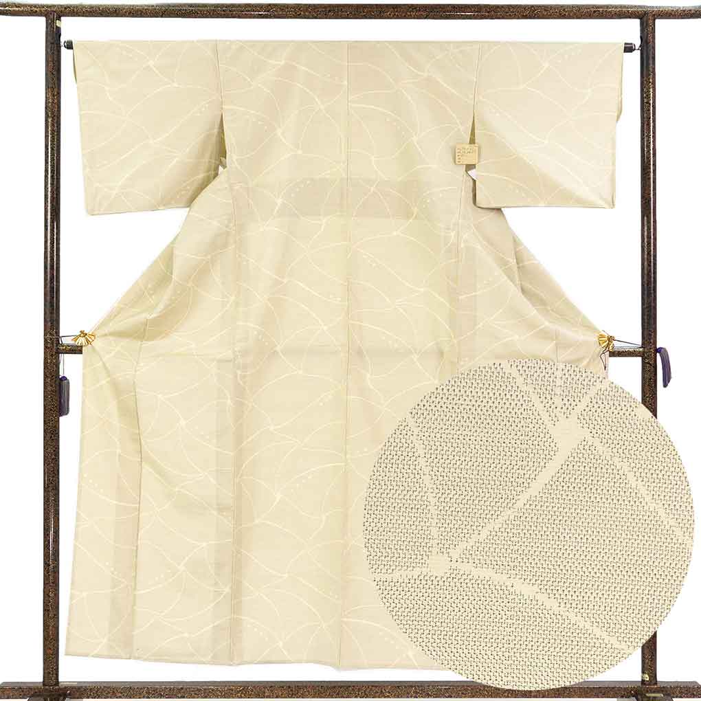 紬 リサイクル着物 身丈156cm 裄65cm 前幅24cm 後幅29.5cm 袖丈45cm 袖幅33.5cm レディース 単衣 絣模様 裄Mサイズ 初夏・初秋用 正絹（シルク）ブラウン やや難 リメイク リユース【ランクB】