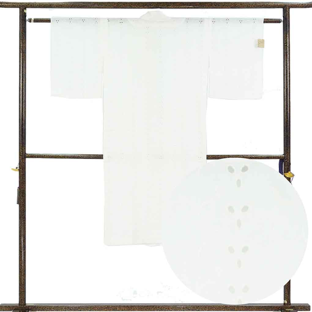 長襦袢 リサイクル着物 襦袢丈122cm 裄57cm 袖丈44cm 袖幅29cm レディース 連続模様 夏用 木綿 ホワイト やや難 リメイク リユース【ランクB】