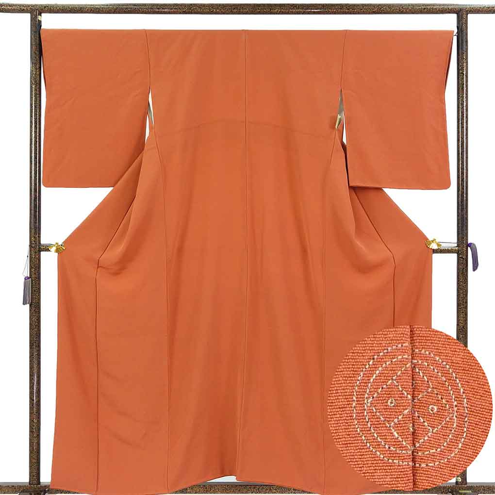 色無地 リサイクル着物 身丈160cm 裄67cm 前幅24cm 後幅30cm 袖丈55cm 袖幅34cm レディース 袷 無地 裄長 裄Lサイズ 秋冬春用 正絹（シルク）ブラウン やや難 リメイク リユース【ランクB】