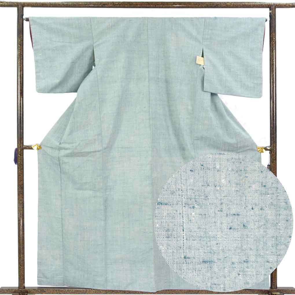 紬 リサイクル着物 身丈161cm 裄65cm 前幅24cm 後幅29cm 袖丈48cm 袖幅33cm レディース 袷 無地 裄Mサイズ 秋冬春用 正絹（シルク）ブルー 美品 リメイク リユース【ランクA】