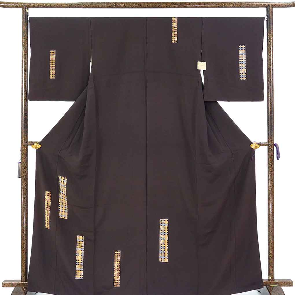 付下 リサイクル着物 身丈167cm 裄67cm 前幅22cm 後幅30cm 袖丈50.5cm 袖幅34.5cm レディース 袷 抽象柄 裄長 裄Lサイズ 秋冬春用 正絹（シルク）ブラウン トールサイズ 美品 リメイク リユース【ランクA】