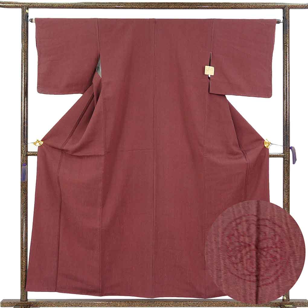 色無地 リサイクル着物 身丈158cm 裄64cm 前幅25cm 後幅30cm 袖丈45cm 袖幅33cm レディース 袷 無地 裄Mサイズ 秋冬春用 正絹（シルク）ブラウン やや難 リメイク リユース【ランクB】