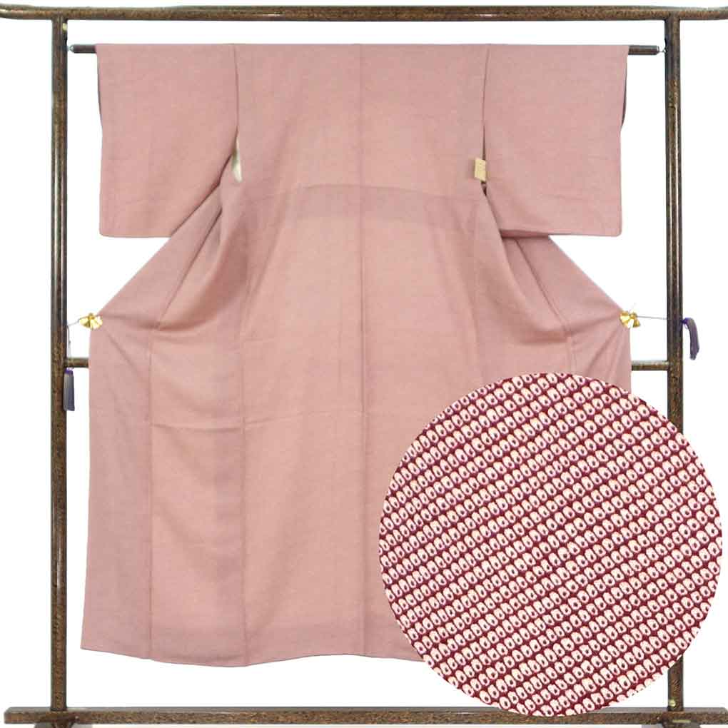 小紋 リサイクル着物 身丈150cm 裄61cm 前幅23cm 後幅28.5cm 袖丈47cm 袖幅31cm レディース 袷 連続模様 裄Sサイズ 秋冬春用 正絹（シルク）パープル 美品 リメイク リユース【ランクA】