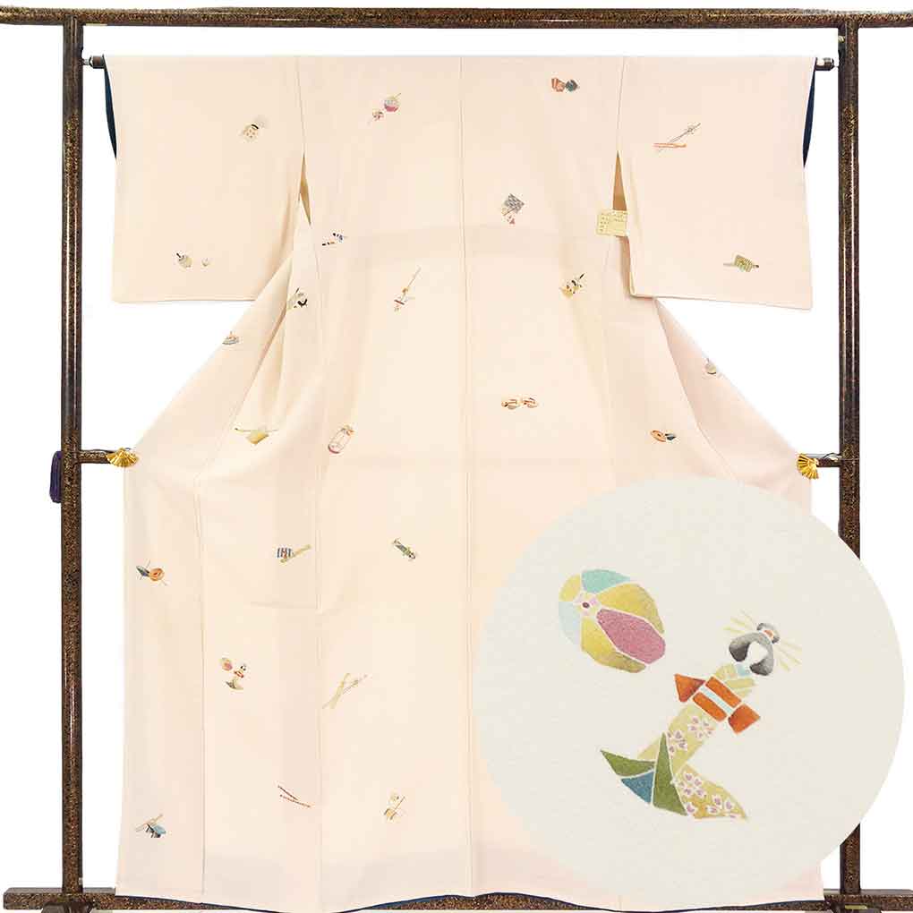 小紋 リサイクル着物 身丈162cm 裄64cm 前幅22cm 後幅28cm 袖丈48cm 袖幅34cm レディース 袷 生活道具 裄Mサイズ 秋冬春用 正絹（シルク）ピンク やや難 リメイク リユース【ランクB】