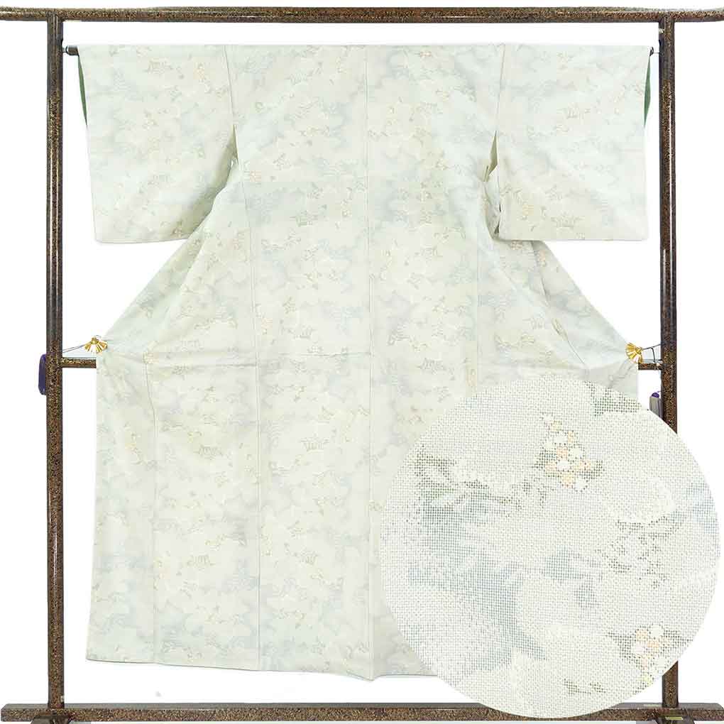 紬 リサイクル着物 身丈152cm 裄66cm 前幅24.5cm 後幅29.5cm 袖丈49cm 袖幅33cm レディース 袷 花柄 裄長 裄M-Lサイズ 秋冬春用 正絹（シルク）グレー やや難 リメイク リユース【ランクB】