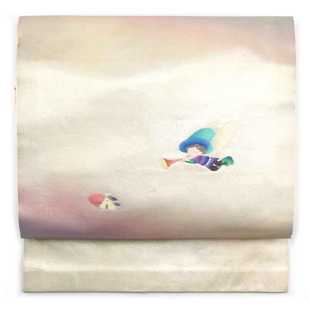 名古屋帯 リサイクル帯 幅30.5cm 長さ352cm レディース 刺繍 秋冬春用 正絹（シルク）ピンク 美品 リメイク リユース【ランクA】