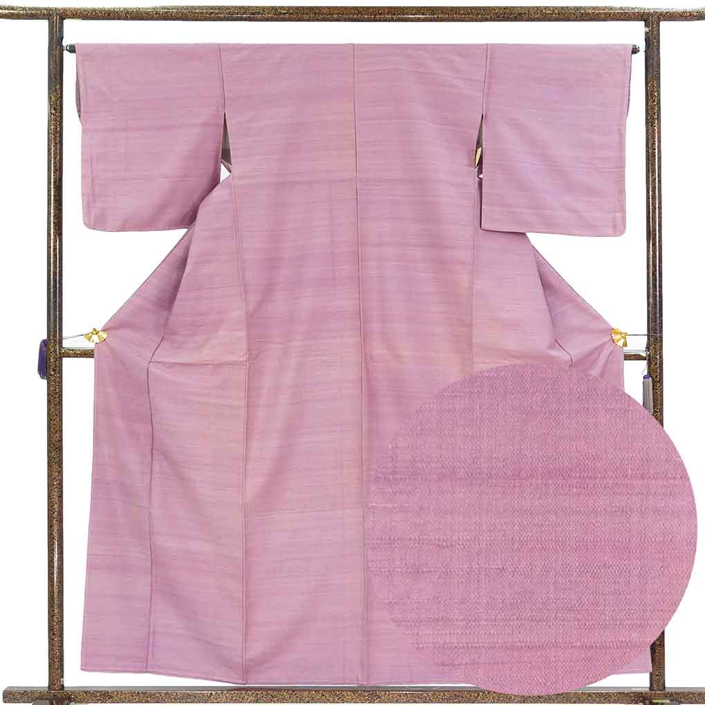 紬 リサイクル着物 身丈160cm 裄65cm 前幅23cm 後幅29cm 袖丈48cm 袖幅33cm レディース 袷 無地 裄Mサイズ 秋冬春用 正絹（シルク）パープル やや難 リメイク リユース【ランクB】